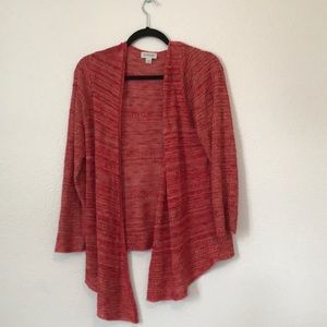 Red knit open front cardigan sweater